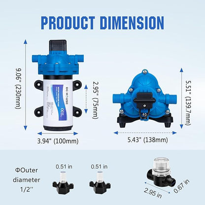 DC HOUSE 110V RV Camper Water Pressure Diaphragm Pump, 4GPM 50PSI 33-Series, On Demand Fresh Water Pump with Pressure Switch for Bathroom Shower Kitchen Sink, Food Truck & Marine Use