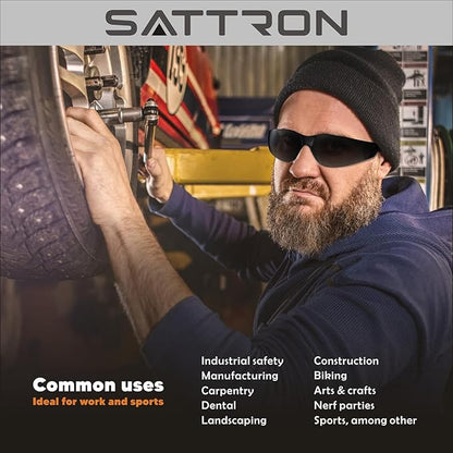 SATTRON 50 Pack of Tinted Safety Glasses, Scratch & Impact Resistant Protective Eyewear, Dark Lenses for UV Protection, Safety Sunglasses for Construction, Outdoor Work & Shooting