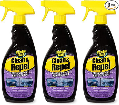 Invisible Glass 92184-3PK Premium Glass Cleaner with Rain Repellent for Exterior Automotive Glass and Windshields to Shield Against Rain, Snow, and Sleet, 22 Fl Oz, Pack of 3