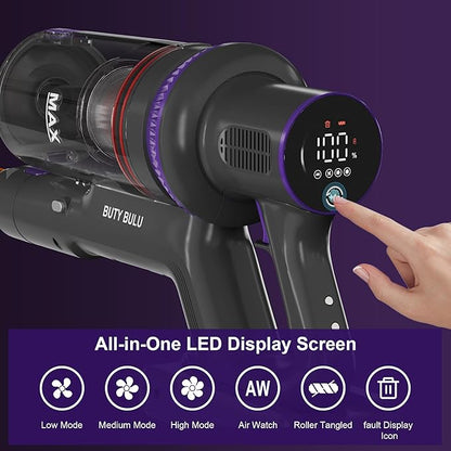BUTY BULU Cordless Vacuum Cleaner, Stick Handheld Rechargeable Lightweight 4-in-1 Vacuum for Home Hardwood Floor Carpet Pet Hair Litter Cleaning, 45KPa Suction 50Mins Running Time, LED Display Screen