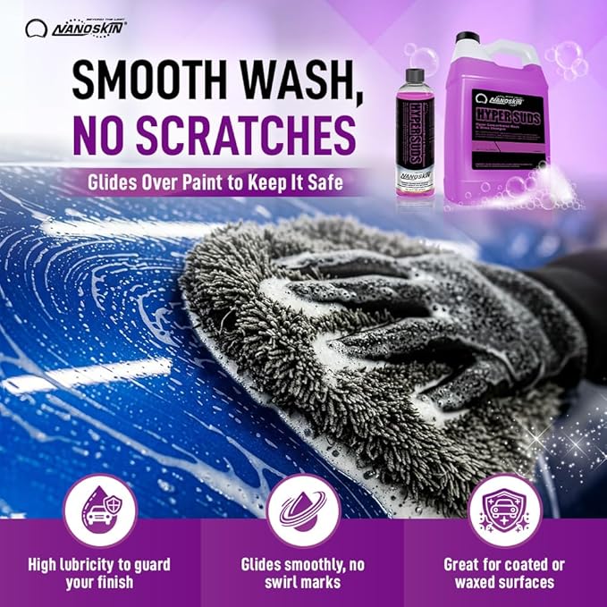 Nanoskin HYPER SUDS Foaming Car Wash Shampoo 16 Oz. - Ultra Concentrated: Works with Foam Cannon, Foam Gun, Bucket Wash, Pressure Washer | Ideal for Use in Mixing/Metering systems | 800:1 Dilution