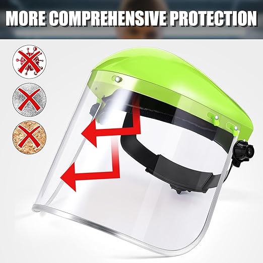 Copkim 3 Pack Safety Face Mask Shield for Grinding Clear Full Face Impact Resistant Safety PET Full Impact Resistant Mask Shield for Work Construction Cutting (Clear PET,Green)