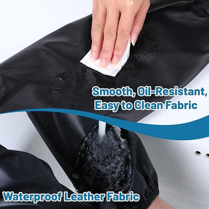 PEOVLVN 2 Pairs Protective Arm Sleeves, PU Waterproof Sleeves to Cover Arms for Men Women Arm Sleeve with Elastic Cuffs Oilproof for Cooking Cleaning Painting Housework (Black)