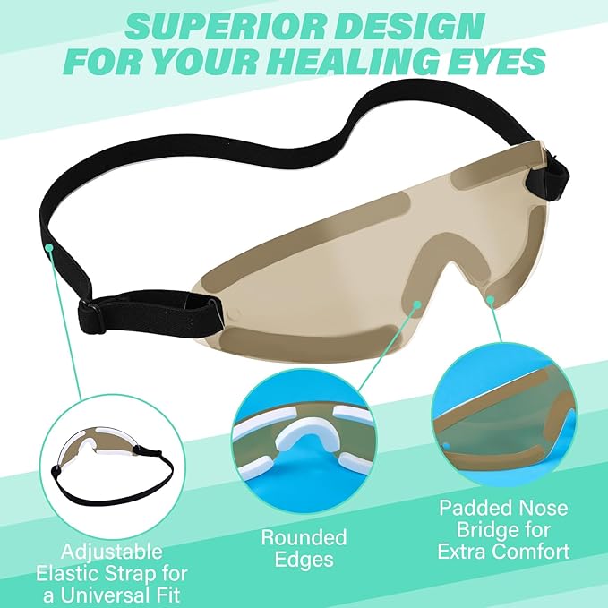 Kingdder Eye Shield Brown Eye Shield for Sleeping Protective Goggles with Adjustable Strap and Soft Padding, Sensitivity of The Eyes to Light, Storage Bag(1pcs)