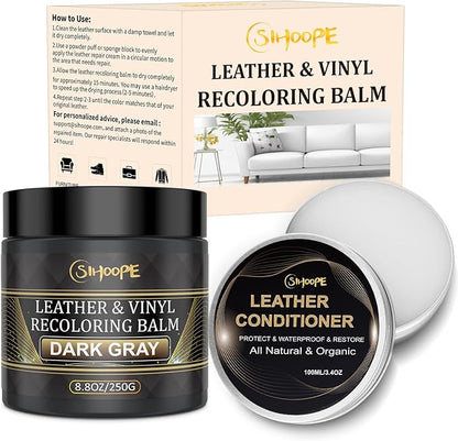 8.8oz Leather Recoloring Balm with 100ml Mink Oil,Dark Gray Leather Repair Kit for Furniture,Leather Repair Cream,Leather Scratch Repair for Car Interior,Leather Conditioner for Couch