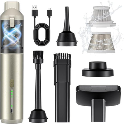 NOVARHOME Car Vacuum Portable with 16000Pa Powerful Suction, Handheld Vacuum Cordless Rechargeable Blow & Suction 4 in 1, Small Vacuum Cleaner for Car, Outdoor, Home, Office (Gold Renew)