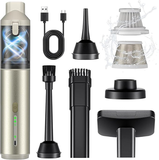 NOVARHOME Car Vacuum Portable with 16000Pa Powerful Suction, Handheld Vacuum Cordless Rechargeable Blow & Suction 4 in 1, Small Vacuum Cleaner for Car, Outdoor, Home, Office (Gold Renew)