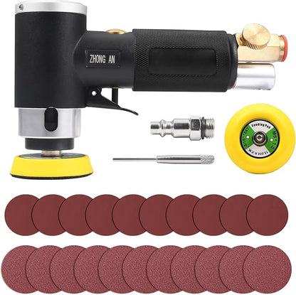 ZHONG AN 2 3-inch Mini Orbital Sander da sander Air Dual Action Sander Air Polisher Super Smooth and Swirl Freely High Speed for Auto Body Work with 20 PCS Sanding Discs (BLACK)