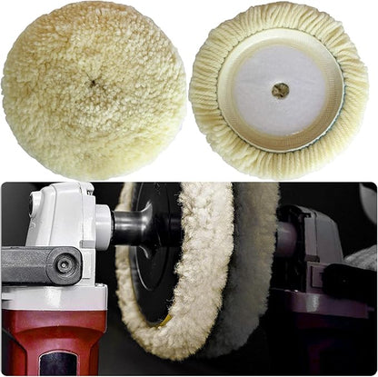 Wool Buffing Pad Kit 5" 3PCS 100% Natural Wool Car Auto Hook and Loop Grip Buffing Pad for Compound Cutting & Polishing for Car,Boats, Trucks and RVs Polishing Motorcycle Washing Machine