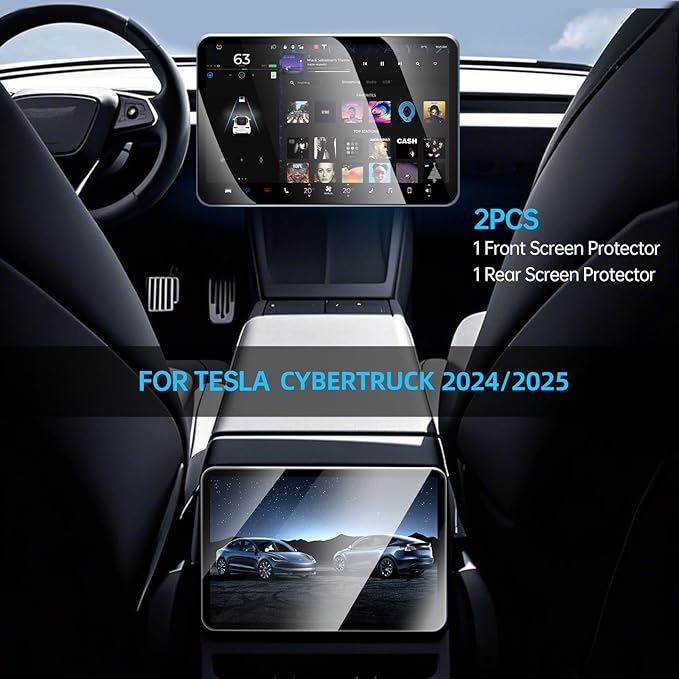 DGXWLLW Screen Protector for Tesla Cybertruck 2024 2025 2026 with Alignment Kit, Front Back Tempered Glass Touch Screen Protective for Center Console Dashboard 9H Hardness Anti Glare Fingerprint HD Clear