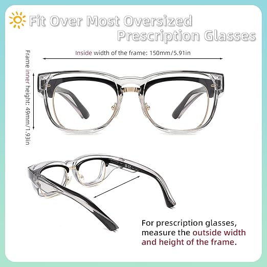 Alsenor Safety Glasses Anti Fog Goggles Fit Over Prescription Eyewear For ANSI Z87.1 Certified Oversized Eyeglasses For Men Women (Oversized-Grey)