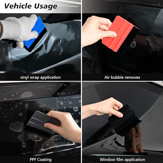 NEWISHTOOL 100 PCS Felt Squeegee for Vinyl - Flexible Plastic Squeegee with Fabric Felt for Vinyl Wrap Application, Bubble Removal, Sign Making, Graphic Decal Installing & Car Wrapping Scraper Tool