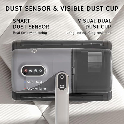 AIRTHEREAL M1 Mattress Vacuum Cleaner, 6 in 1 Bed Vacuum with High-Frequency Vibration - 80,000 RPM Dual Brushroll Rotation, UV-C Light, 14Kpa Suction, Dust Sensor, Ultrasonic and Heating Tech