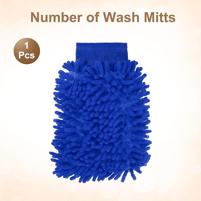 HARFINGTON Chenille Microfiber Car Wash Mitts 9.8" x 7.9" Scratch Free Wash Gloves Absorbent Double Sided Plush Cleaning Drying Mitts for Car Washing Home Blue