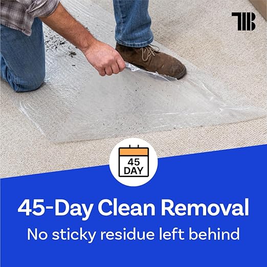 TapeManBlue Carpet Protection Film 24" x 200' roll, Self Adhesive Plastic Carpet Protector Film with Clean Removal & Easy Unwind, Durable Protection Tape to Shield Your Surface from Dirt and Spills