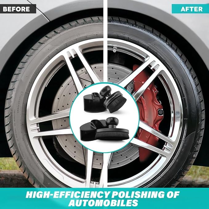 2 Pcs Car Tire Shine Applicator,Round and Curved Brushes with Storage Stand Automotive Tire Dressing Applicator Brush for Auto Detailing Cleaning Service(Color:Black)