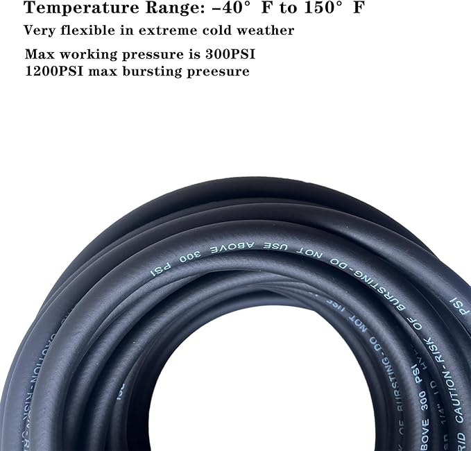 Air Hose 3/8 in x 100 ft, Heavy Duty, Lightweight, Kink Resistant, Hybrid Air Compressor Hose with 1/4 in Solid Brass Male Fittings, Bend Restrictors, 300 PSI (100FT, Black)
