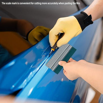 FOSHIO 6 Inch Felt Squeegee for Vinyl wtih Ruler 15CM 4 Round Corners Universal Card, Window Tint Film Installing Hard Silver PP Car Vinyl Wrap Scraper Tool