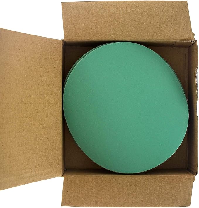 Dura-Gold Premium 5" Green Film Sanding Discs - 320 Grit (Box of 50) - Hook & Loop Backing Sandpaper Discs for DA Sanders, Finishing Medium Fine Cut Abrasive - Sand Automotive Paint, Woodworking Wood