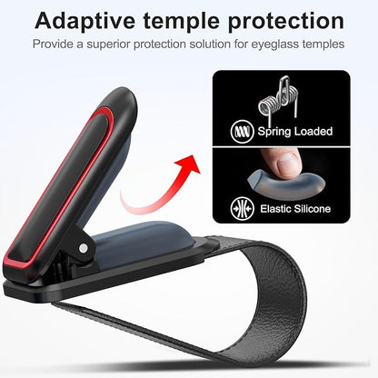 Veharvim Sunglass Holder for Car (One-Handed-Operation, Gentle & Secure Hold, Silicone Padded, Universal Fit, Metal Clip) Visor Sunglass Holder Clip,Visor Sunglass Holder Car (Black & Red, 2 Pack)
