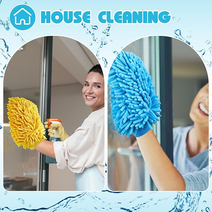 Toulite 8 Pcs Car Wash Mitt Chenille Microfiber Wash Mitt Double Sided Glove Cleaning Drying Mitts (7.48 x 10.24 Inch,Bright Colors)