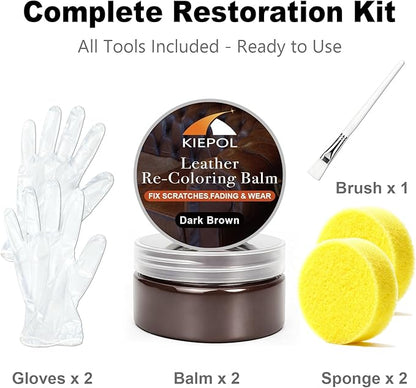 Dark Brown Leather Repair Kit, Dark Brown Leather Recoloring Balm, Leather Dye - Restore & Renew Scratch, Faded and Aged Leather & Vinyl Couches, Boots, Car Seats or Leather Furniture