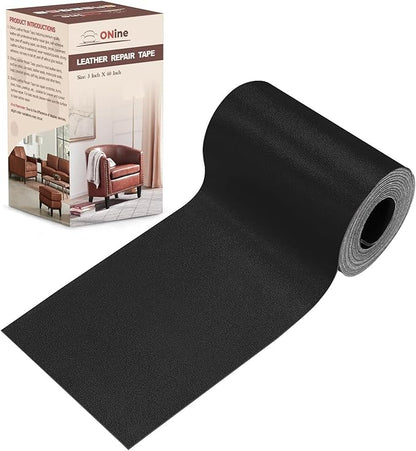 ONine Leather Repair Patch，Leather Repair Tape, 3 x 60 inches Leather Repair Patch for Furniture,Vinyl Repair kit，Leather Couch Patch，for Sofas, Furniture, car Seats(Black-Fine Grain)