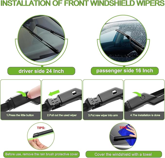 PARRATI® Windshield Wipers for Chevrolet Spark 2013-2015,24"+16" Front and 12" Rear,OEM Replacement Wiper Blades,Quiet & Streak-Free(Set of 3)