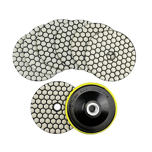 SHDIATOOL Dry Diamond polishing Pads 4 Inch Set of 7 Pieces Plus a Plastic Backer for Granite Marble Stone Quartz