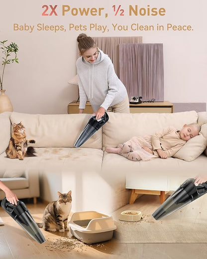 Handheld Vacuum Cordless Rechargeable with Charging Dock - 16000Pa Ultra-Strong Suction, Portable & Lightweight, Fast Charging, LED Light, 0.8L Super-Large Dust Cup, Long Battery Life for Home