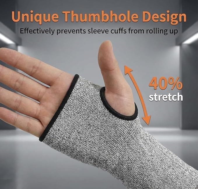 GOL-SIV Cut Resistant Sleeves With Thumb Hole, Arm Protectors For Thin Skin And Bruising, Gardening Sleeves For Women, Men, Elderly (17.7in, Grey)