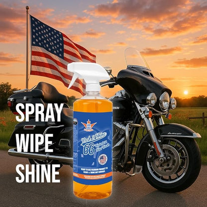 Shinykings California Wash&Shine 66 | WATERLESS Motorcycle Cleaner | Motorcycle and Car Wash&Wax | All Surfaces | Bike Polish | Chrome Cleaner | Multipurpose Detail Spray (32 fl.oz Orange)
