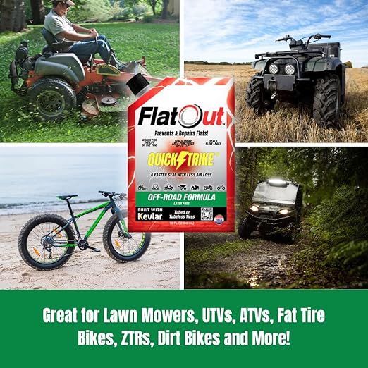 FlatOut QuickStrike Tire Sealant - Off-Road Formula - Prevents Flat Tires - Seals Leaks - Contains Kevlar - Tubeless Tire Sealant - 32-Ounce Bag - Pack of 4
