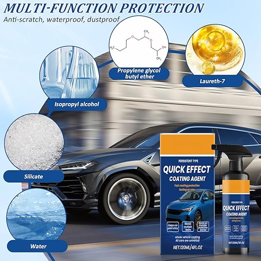 2Pcs Advanced Car Quick-Acting Coating Agent Spray, Quick Effect Coating Agent for Vehicle, Car Scratch Wax Polish Sprays, Multi-Purpose Oil Film Emulsion Glass Cleaner with Sponge and Cloth