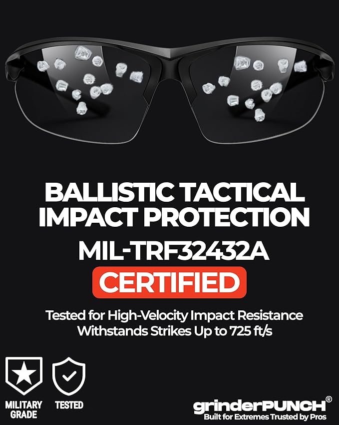 grinderPUNCH Tactical Shooting Glasses Military Grade Impact Resistant Protection 100% UV Lenses ANSI Z87 Safety Glasses