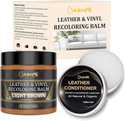 8.8oz Leather Recoloring Balm with 100ml Mink Oil,Light Brown Leather Repair Kit for Furniture,Leather Repair Cream,Leather Scratch Repair for Car Interior,Leather Conditioner for Couch