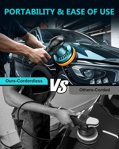 Cordless Car Buffer Polisher Kit - 6 Inch Dual Action Random Polishing Wax Machine for Car Detailing,2Pcs 2000mah Batteries,6 Variable Speed 2500-5000RPM,Orbital Polisher for Car Boat Polishing Waxing