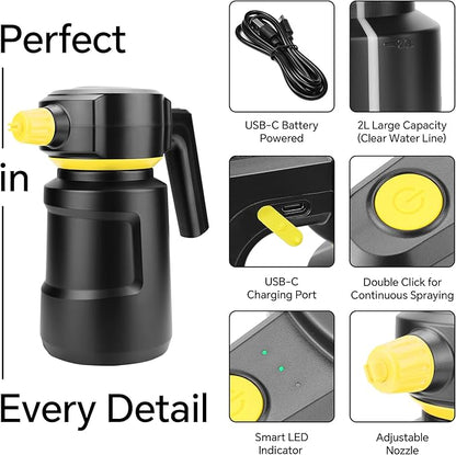 Electric Car Foam Sprayer 2L Cordless Foam Cannon Battery Powered Foam Gun Car Wash Sprayer 4500Mah USB C Rechargeable
