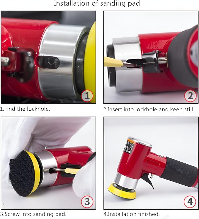 2 3-inch Mini Orbital Sander da sander Air Dual Action Sander Air Polisher Super Smooth and Swirl Freely for Auto Body Work (RED)