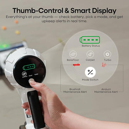 ElecKeys Cordless Vacuum Cleaner, 580W 48KPA 65Mins Vacuum Cleaners for Home, Self-Standing Anti-Tangle Vacuum with LED Display, Rechargeable, Lightweight, Cordless Vacuum for Floors/Pet Hair/Carpets