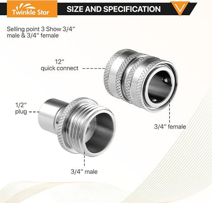 Twinkle Star Pressure Washer Adapter Set, Stainless Steel Quick Disconnect Kit, M22 14 mm Quick Connect Swivel to 3/8'' Quick Connect Fittings, 3/4" to Quick Release 8 Sets