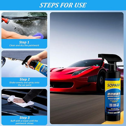 Sopami Car Coating Spray, 17.6 oz Quick Effect Coating Agent,Sopami Quickly Coat Car Wax,Sopami Car Scratch Wax Polish Spray Waterless Wash,Sopami Oil Film Emulsion Glass Cleaner(2PC+2*Sponge+2*Cloth)