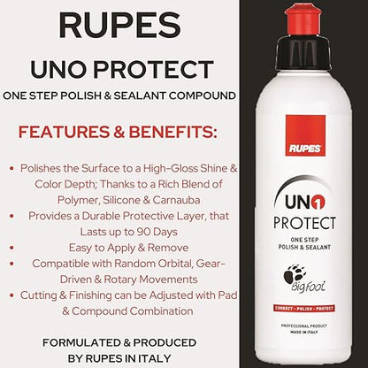RUPES 5 Pack of High Performance Orbital Polishing Compounds - Includes 250 Milliliter Bottles of D-A Coarse, D-A Fine, UNO Protect, UNO Pure and Uno Advanced