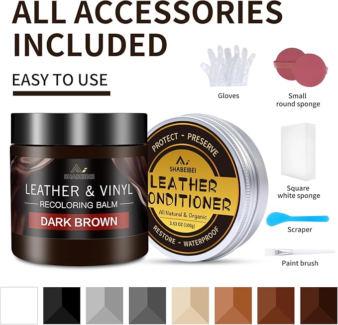 SHABEIBEI Leather Recoloring Balm with 100ml Mink Oil, Dark Brown Leather Repair Kit and Scratch Remover for Furniture, Car Seats, Sofas, Dye & Restorer for Couches, Vinyl, PU, Faux