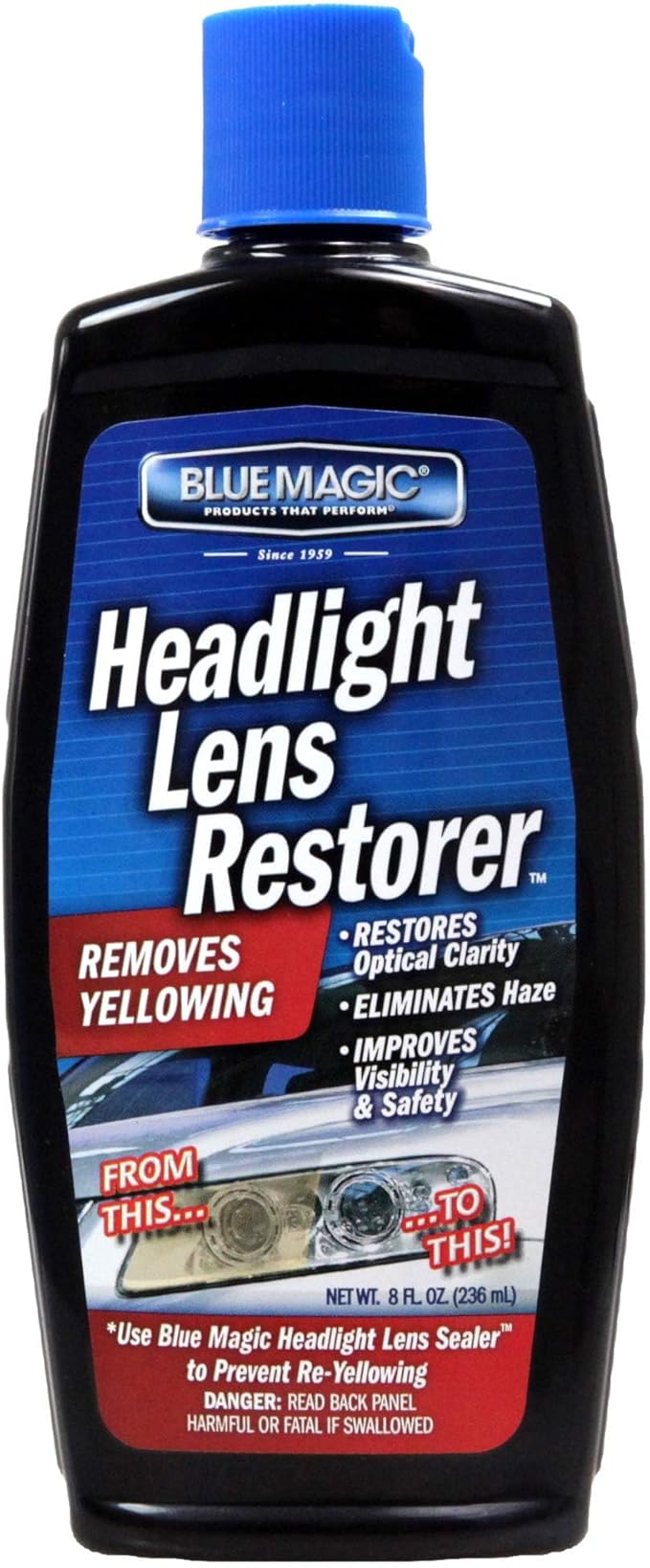 MPD Cobalt Charm Headlight Restorer – 8 oz | Removes Yellowing, Haze & Oxidation | Restores Lens Clarity & Brightness | Enhances Nighttime Visibility