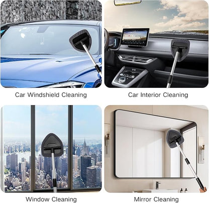 Qydipclin 7pcs Windshield Cleaner Tool Car Window Cleaning Wash Kit with 4 Reusable Microfiber Pads 1 Spray Bottle and Extendable Handle Auto Glass Wiper Kit, Blue&Gray