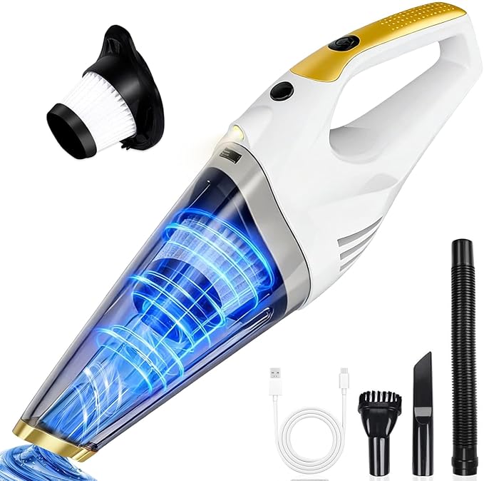 XGJUCE Handheld Vacuum Cordless,Car Vacuum Portable Cordless Rechargeable with led Light, 6kpa Strong Suction with Three Types of Suction Heads and Filters for car/Home/Office Cleaning