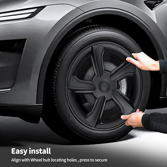 SHINELINERS 4PCS Wheel Covers for Tesla Model Y Juniper 2025-2026, 19 Inch Spiral Aero Design Hubcaps, Black, Easy Clip-On Installation