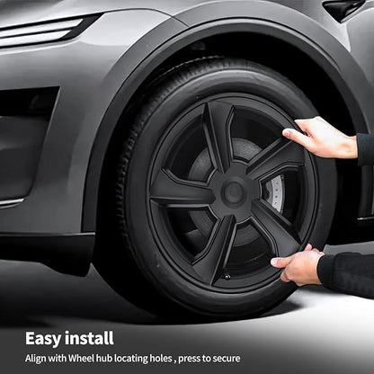SHINELINERS 4PCS Wheel Covers for Tesla Model Y Juniper 2025-2026, 19 Inch Spiral Aero Design Hubcaps, Black, Easy Clip-On Installation