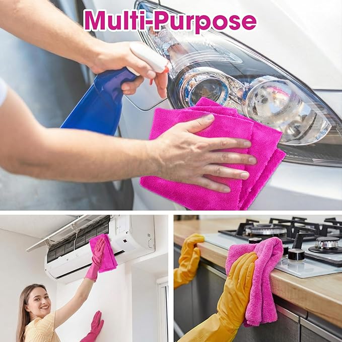 Shimeyao 30 Pcs 16 x 16 Inch Edgeless Microfiber Plush Towels for Cars Detailing Drying Wash Polishing Absorbent Cleaning Cloths, 500 GSM (16 x 16 Inch, Fuchsia, 30 Pcs)